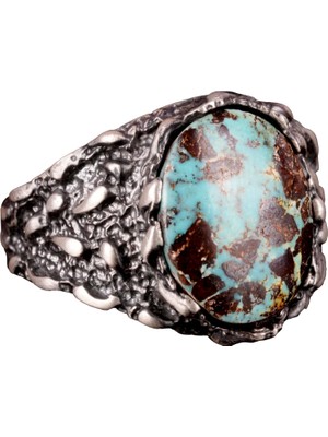 Doğal Arizona Turkuaz Taş Yüzük, Erkekler Için Hediye, 925 Ayar Gümüş Yüzük, Minimalist Yüzük (Stil-7)