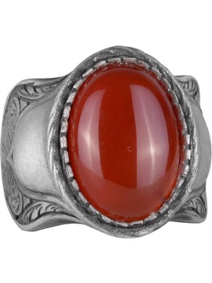 Doğal Taş Yüzük, 925 Ayar Gümüş Yüzük, Kırmızı Akik