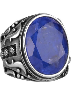 925 Ayar Gümüş Yüzük, Tasarım Gümüş Erkek Yüzüğü (Lacivert Paraiba Yapay Taş)