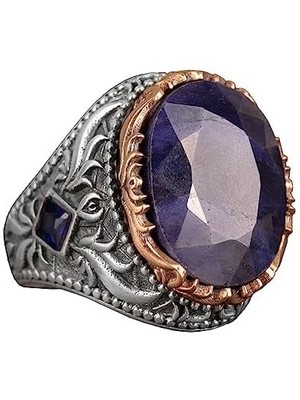 925 Ayar Gümüş Erkek Yüzük, Doğal Safir Taşlı Yüzük, El Yapımı Yüzük