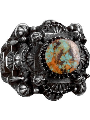 925 Ayar Gümüş Erkekler Için 3D Camii Yüzük, Doğal Arizona Turkuaz Taşı ile - Cesur ve Spiritüel Tasarım, Günlük Kullanım ve Özel Günler Için Ideal