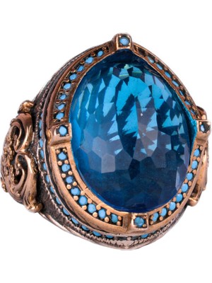 925 Ayar Gümüş Erkek Yüzük, Yapay Akuamarin Taşı, El Yapımı Vintage Tasarım Ifadesi Yüzük