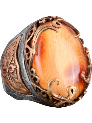 925 Ayar Gümüş Erkek Yüzük, Kehribar Taşlı Gümüş Yüzük, Doğal Kehribar Taşlı Erkek Yüzük