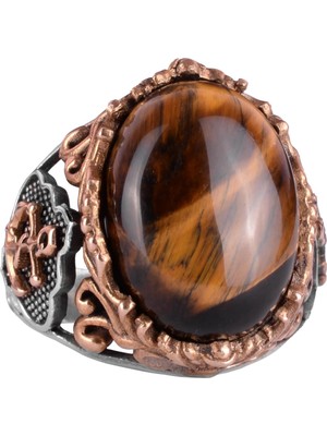 Kaplan Gözü Doğal Taş Yüzük, Çapa Yüzüğü, Denizci Erkek Yüzüğü, 925 Ayar Gümüş Yüzük (Kaplan Gözü)