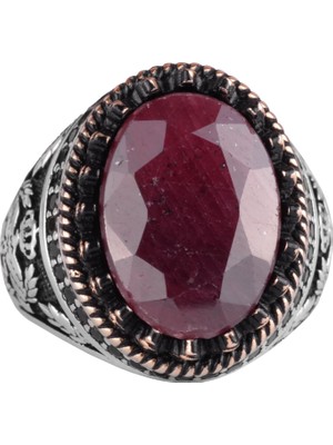 Doğal Taş Yüzük - El Yapımı Kartal Yüzüğü - 925 Ayar Gümüş Yüzük (Yakut)