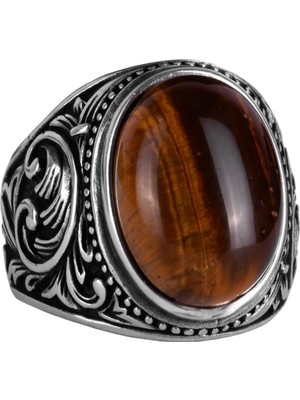 925K Katı Gümüş Erkek Yüzük, El Yapımı Kaplan Göz Taşı Yüzük - Cesur Tasarım