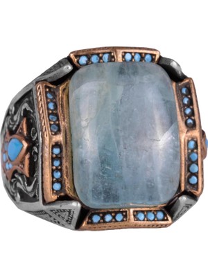 Doğal Taş Yüzük - El Yapımı Yüzük - 925 Ayar Gümüş Yüzük (Akuamarin)