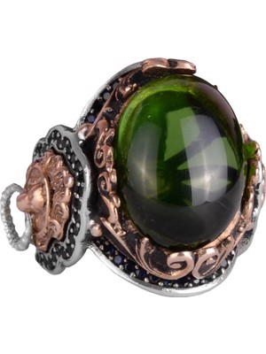 Peridot Yapay Taş Yüzük, 925 Ayar Gümüş Yüzük, Aslan Sembol Tasarımı Erkek Yüzüğü