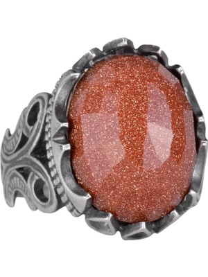 925 Ayar Gümüş Erkek Yüzük - Çeşitli Yapay Taşlarla Mevcut (Yapay Kahverengi Güneştaşı)