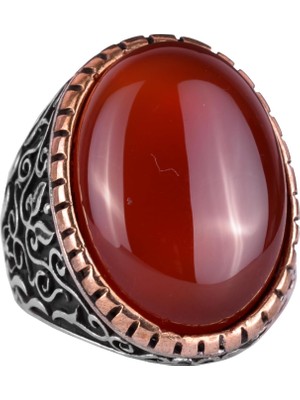 El Yapımı Doğal Kırmızı Akik Taş Yüzük, 925 Ayar Gümüş Yüzük Erkekler Için, Tasarım Gümüş Erkek Yüzüğü