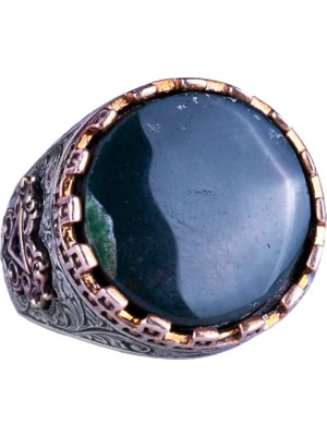 Doğal Taş Yüzük - El Yapımı Kral Yüzüğü - 925 Ayar Gümüş Yüzük (Kan Taşı)