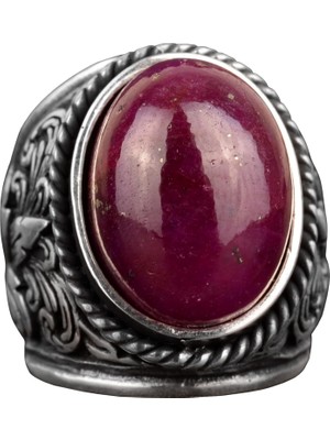 Doğal Cabochon Yakut Taşlı Yakut Yüzük, Gümüş Erkek Yüzük Pembe