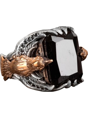 Doğal Obsidiyen Taş Yüzük, 925 Ayar Gümüş Yüzük, Kuş Yüzüğü