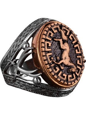 925 Ayar Gümüş Yüzük - At Motifli Antika Yüzük - Kılıç Yüzüğü - Gümüş Turkuaz Taşlı Erkek Yüzüğü - Vintage Tarzı, El Yapımı Takı