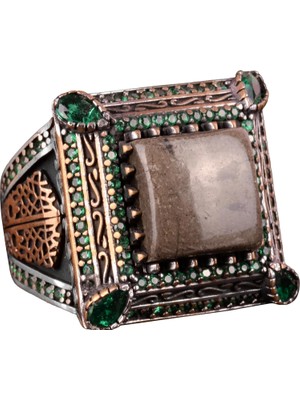 Doğal Pirit Taşı Yüzük, Sultan Yüzük, 925 Ayar Gümüş Erkek Yüzük