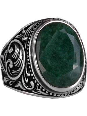 Doğal Zümrüt Taşlı Yüzük - 925 Ayar Gümüş Yüzük Erkekler Için, Farklı Yüzük