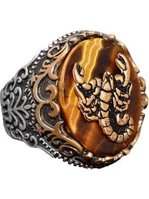 Doğal Kaplan Gözü Taşı Yüzük - 925 Ayar Gümüş Yüzük - Erkekler Için Yüzük (Akrep)