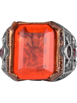 925 Ayar Gümüş El Yapımı Erkek Yüzük - Yapay Taş Yüzük - Erkek Yüzük (Yapay Turuncu Paraiba)