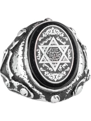 Sterling Gümüş Davut Yıldızı Yüzük, Oniks Taşlı Erkek Yüzüğü