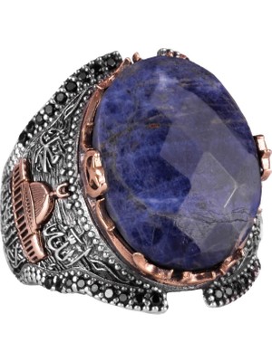 Kaaba Gümüş Yüzük, Doğal Sodalit Taşlı Yüzük Erkekler Için, 925 Ayar Gümüş Yüzük