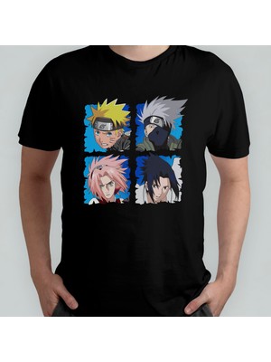 Pixxa Naruto Anime Manga Unisex %100 Pamuklu Bisiklet Yaka T-Shirt Model 1