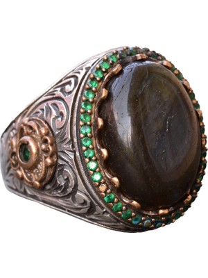 Labradorit Taş Yüzük, 11.10 Karat, Gümüş Kral Yüzük, 925 Ayar Gümüş Yüzük