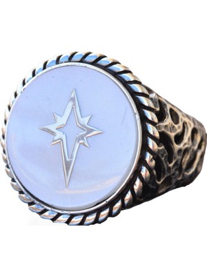 925 Ayar Gümüş Yüzük - Imza Erkek Yüzüğü - Semboller Yüzüğü (Kuzey Yıldızı)