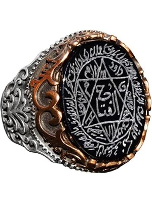 Sterling Gümüş Erkek Yüzük, Doğal Siyah Oniks Taşı, Kral Süleyman Mühürü Yüzüğü, El Yapımı Takı (Oniks)
