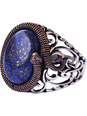 Doğal Lapis Lazuli Taşı, Yılan Yüzük, El Yapımı Yüzük, Ayar Gümüş Erkek Yüzüğü, Mavi Gümüş Aksesuar