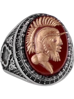 Doğal Akik Taş Yüzük, Oymalı Taş Şaman Yüzüğü, 925 Ayar Gümüş Erkek Yüzüğü