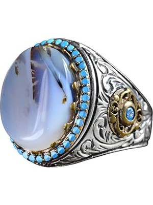 Doğal Yemen Akik Taşı Yüzük, El Yapımı 925 Ayar Gümüş Sultan Erkek Yüzüğü