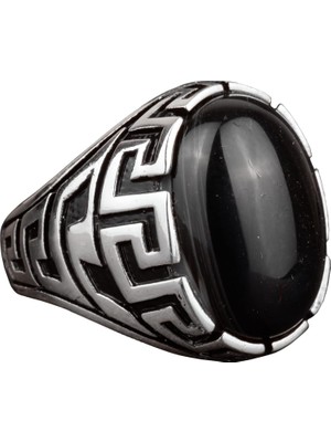 El Yapımı Gümüş Yüzük, 925 Ayar Gümüş Erkek Yüzüğü, Oniks Taşı Yüzük Erkekler Için