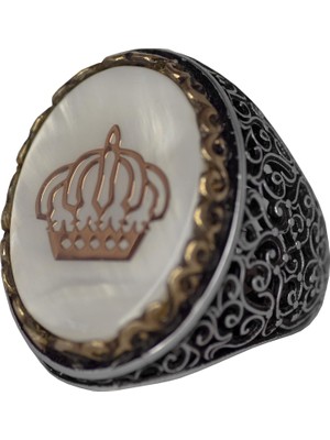 Regal ve Sembolik Erkek 925 Ayar Gümüş Yüzük - Taç Sembolü ve Doğal Taşlarla Süslenmiş
