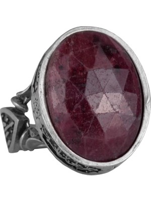 Erkek Islami Yüzük, Kırmızı Safir Taşı ile El Yapımı 925 Ayar Gümüş Takı - Tutku, Koruma ve Ruhsallığın Sembolü