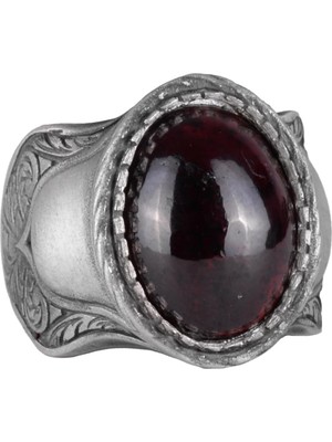 Doğal Taş Yüzük, 925 Ayar Gümüş Yüzük, Cabochon Garnet