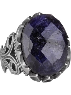 925 Ayar Gümüş Erkek Yüzük - Farklı Yaratılmış Taş Seçenekleri ile (Siyah Safir Yaratılmış Taş)