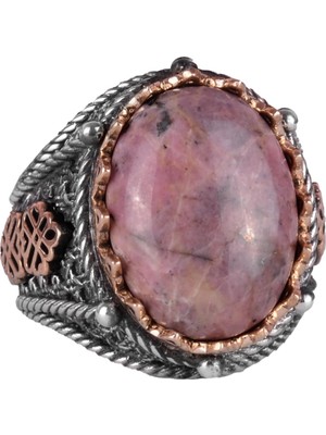 Erkekler Için El Yapımı Doğal Rhodonit Taş Yüzük, 925 Ayar Saf Gümüş Yüzük, Erkek Yüzüğü
