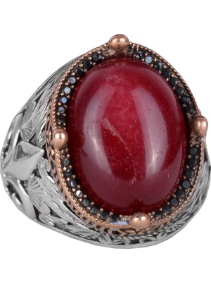 925K Ayar Gümüş El Yapımı Erkek Yüzük - Farklı Doğal Taşlarla Mevcuttur (Cabochon Yakut)