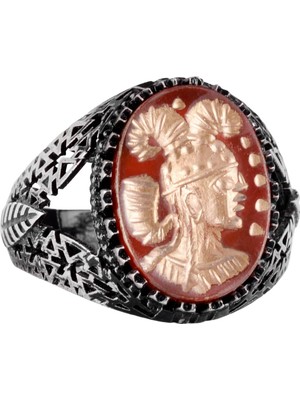 Şaman Yüzüğü - Doğal Akik Taşı Yüzüğü - 925 Ayar Gümüş Yüzük - Manitou Şefi Yüzüğü