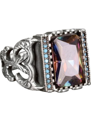 Mistis Topaz Taşı Gümüş Erkek Yüzük, 925 Ayar Gümüş Yüzük