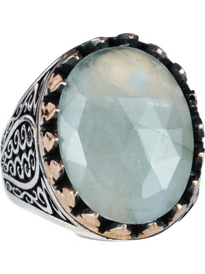 925 Ayar Katı Gümüş Erkek Yüzük Doğal Taşlarla - El Yapımı Şıklık (Kesilmiş Akuamarin Taşı)