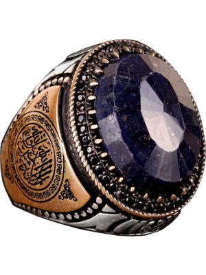 925 Ayar Gümüş Erkek Yüzük, Doğal Taş Yüzük, Islami Yüzük (Safir)