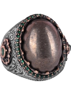 Doğal Taş Yüzük - 925 Ayar Gümüş El Yapımı Yüzük (Pirit)