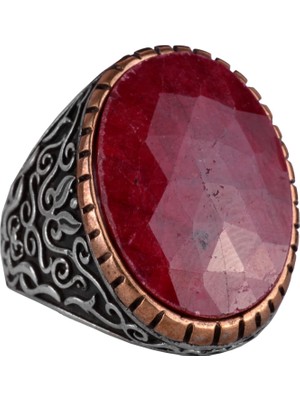 Doğal Yakut Taşlı Yüzük, 925 Ayar Katı Gümüş Yüzük Erkekler Için, Büyük Yüzük