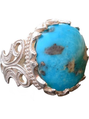 925 Ayar Gümüş Erkek Yüzük ile Doğal Arizona Turkuaz Taşı - Ham Taş Tasarımlı El Yapımı Takı