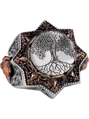Ağaç Hayatı Gümüş Erkek Yüzük, 925 Ayar Gümüş Yüzük, El Yapımı Yggdrasil Ağaç Hayatı Yüzüğü