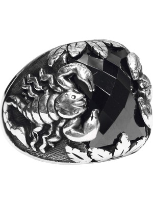 Erkekler Için Sterlin Gümüş Akrep Yüzük - Doğal Oniks Taşı, Hayvan Tasarımı