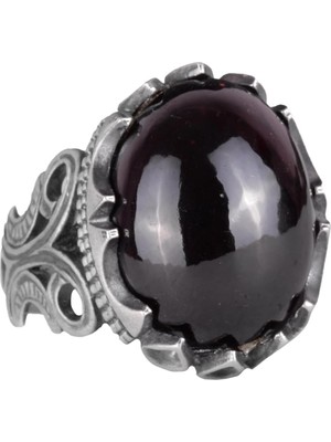 925 Ayar Sert Gümüş Erkek Yüzük - Doğal Taş Seçeneği ile El Yapımı Tasarım (Nar Çiçeği)