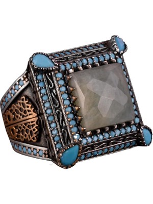 Akvamarin Taşlı Gümüş Yüzük, 925 Ayar Gümüş Erkek Yüzük, Akvamarin Taşlı Yüzük