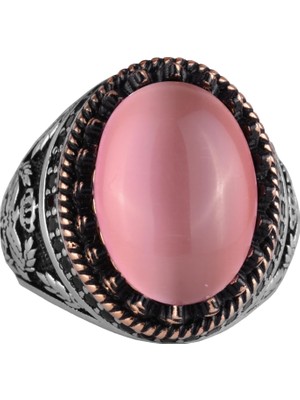 925 Ayar Gümüş Yüzük, Yapay Taş Yüzük, Şahin Sembolü Yüzük, El Yapımı Yüzük (Yapay Pembe Kedigözü)